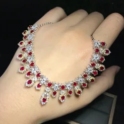 Natural Ruby Necklace Clavicle Chain Pendant 925 Sterling Silver Jewelry Pendant Fine Jewelry Gift for Women