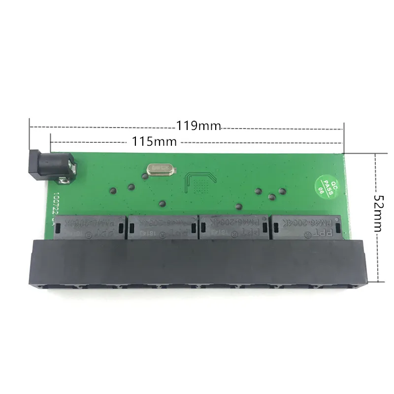 Placa de interruptor de concentrador de red lan Ethernet de 8 puertos, pcb de dos capas, 2 rj45, 1x8 pines, 10/100mbps, directo de fábrica OEM