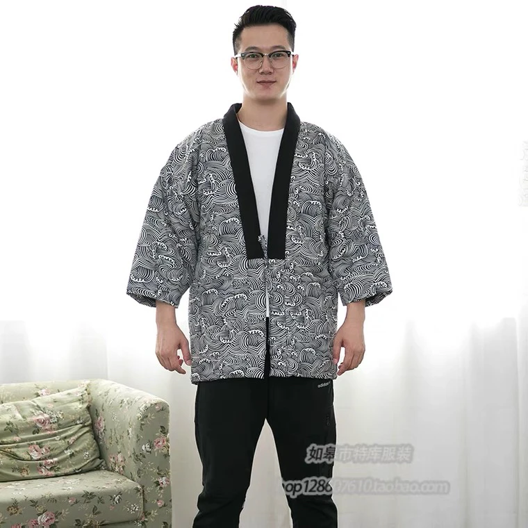 Men Solid Color Loose Overcoat Winter Male Warm Kimono Haori Thick Cotton-Padded Jacket Autumn Casual Home Clothes