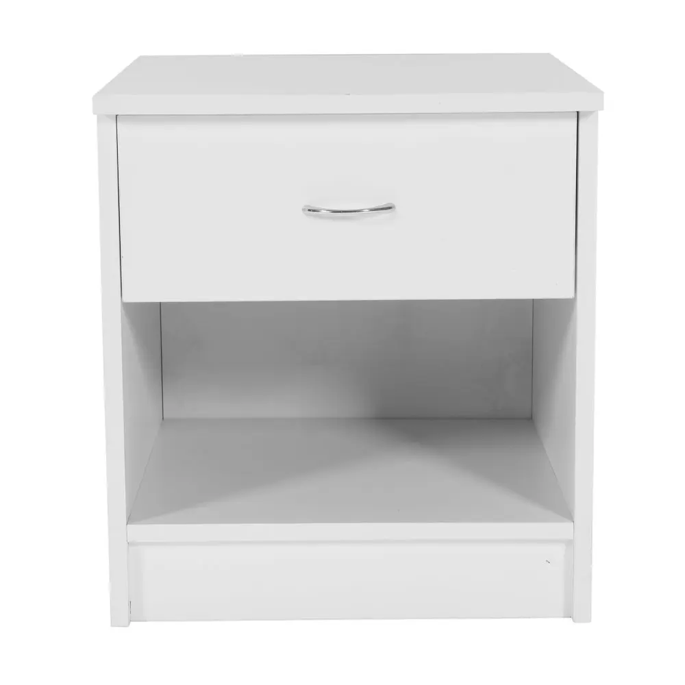 Bedside Cabinet Nightstand Side End Table 1 Drawer Arc-Shaped Handle Night Stand 40x30x60CM White[US-Stock]