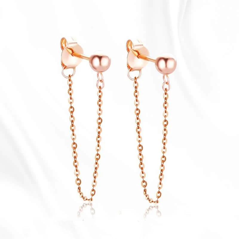 

Pure 18K Rose Gold Earrings AU750 Gold Link Round Smooth Ball Dangle Earrings