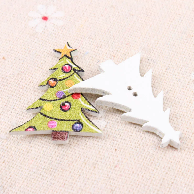 Christmas Tree Shaped Wooden Buttons Sewing Boton Handmade Accessories for Christmas Decoration 50pcs 38x29mm