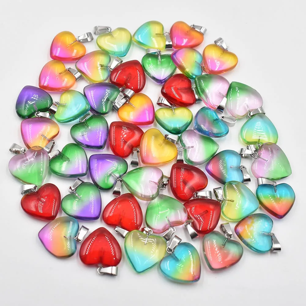 Fashion beautiful glass crystal mixed heart shape pendants 20mm for DIY jewelry making 50pcs/lot Wholesale Free shipping