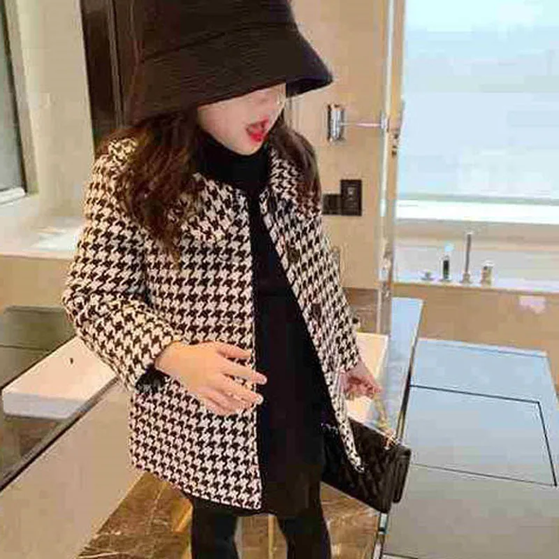 New Autumn And Winter Children\'S Clothing Korean Lapel Fashion Overcoat Kids Jackets New Style Baby Girls Mid-Length Warm Coats