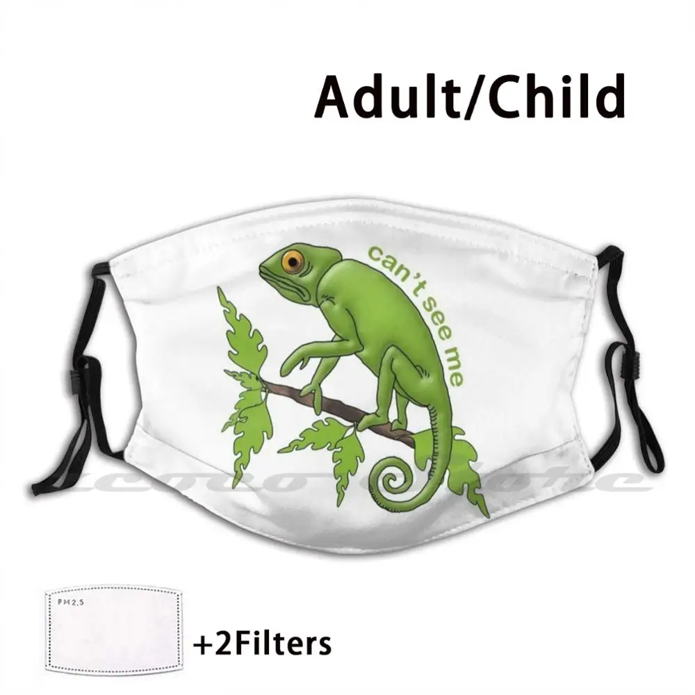 Can't See The Chameleon Mask Cloth Reusable Print Filter Washable Green