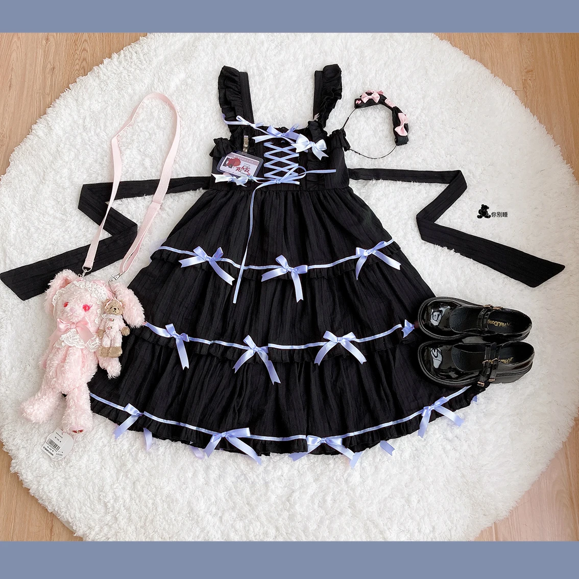 Cute Loli Girl Retro Ribbon Bowknot Cake Sweet Suspender High Waist Kawaii Dress Lace Soft Girl Daily Dress Cosplay Lolita Cos