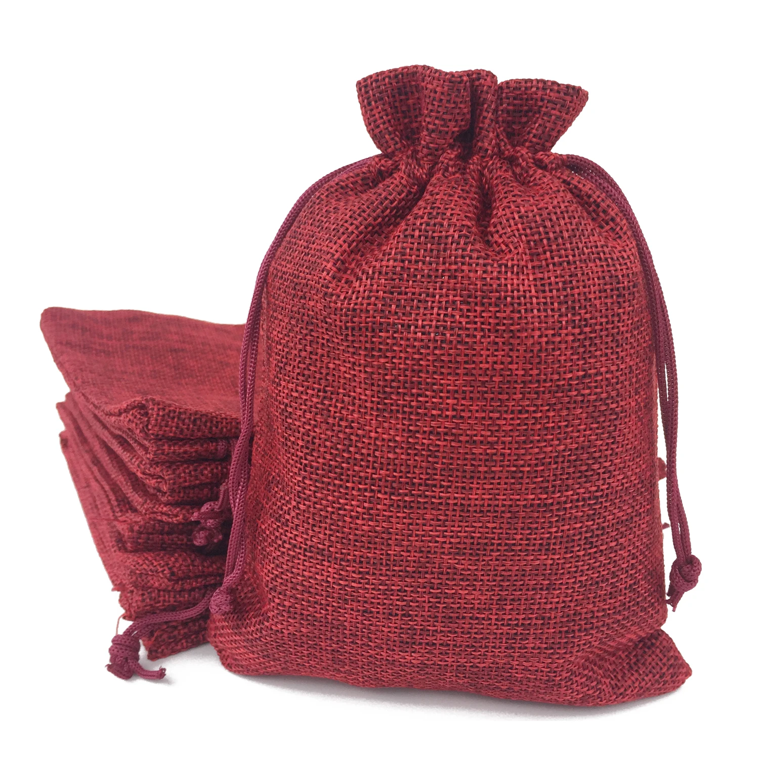 

One Pack (50PCS) 10X14CM Red Gift Burlap Fabric Favor Sack Bags with Drawstring For Kids Party Birthday and Wedding Accessories