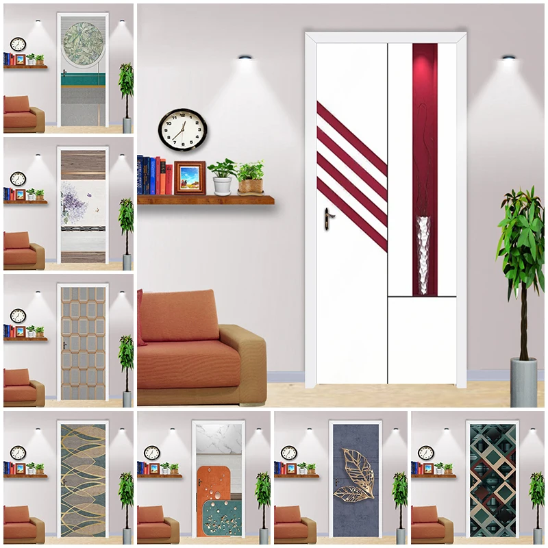 

Abstract Art Decor Door Stickers Self-adhesive PVC Waterproof Environment Friendly Home Photo Murals For Bathroom Removable 3D