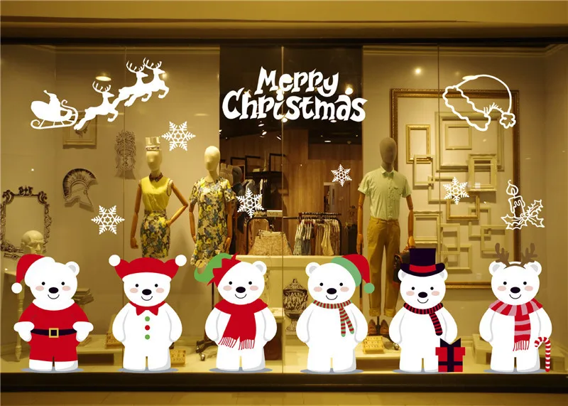 Merry Christmas Window Stickers 50*70cm Pvc Santa Claus Deer Xmas Tree Snowflake Wall Window Stickers Ornaments Wholesale