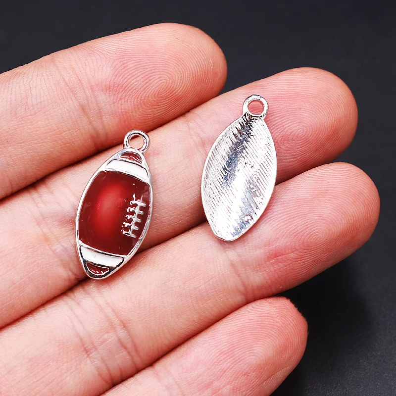 8pcs Handmade Enamel American Football (Rugby) Pendant DIY Charm Necklace Bracelet Sports Jewelry Crafts Making 23*11mm P768