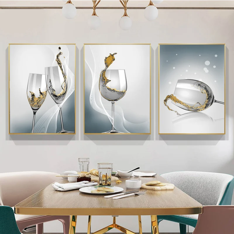 

Abstract Canvas Painting Modern Golden Goblet Glass Poster and Print for Restaurant Wall Picture for Dining Room Decor Cuadros