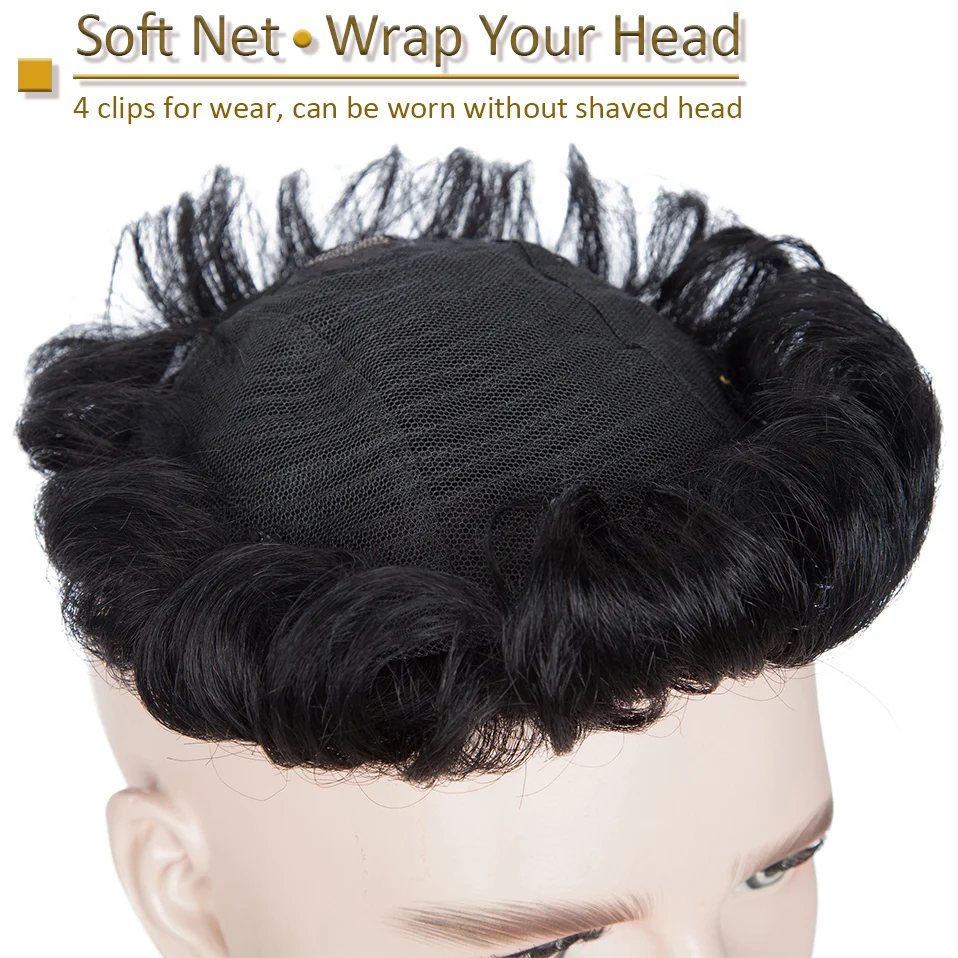 S-noilite 16x19cm 35g 남성 Toupee 인간의 머리카락 교체 시스템 헤어 토퍼 헤어 피스 4 인치 헤어 가발 남성 헤어 익스텐션 클립