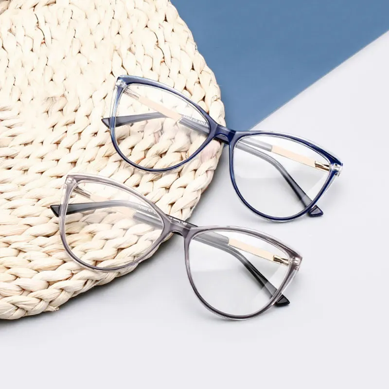 New Arrival Optical Eye Glasses with Spring Hinges Unisex Alloy Eyewear Frame Anti Blue Ray Cat Eye Myopia Glasses