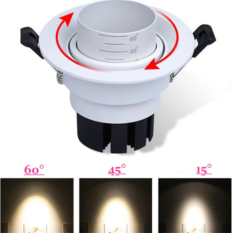 Dimmable LED Embedded Zoom 15-60 Degrees COB Downlight 8W 12W 15W 18W 21W 24W Ceiling Lamp Spot Light AC90-260V Indoor Lighting