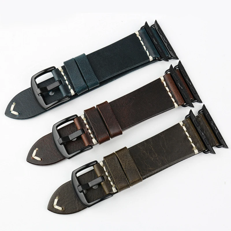 Vintage Oil Wax Leather Watch Strap For Apple Watch Band 49mm 44mm 45mm 40mm 41mm 42mm 38mm Series 8/7/SE/6/5/4 iWatch Bracelet