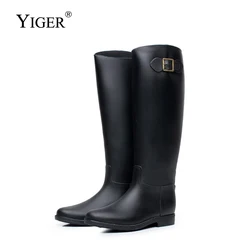 YIGER women knee high rain boots Rubber Waterproof PVC Non-Slip Lightweight  New female rain boots Black 2023