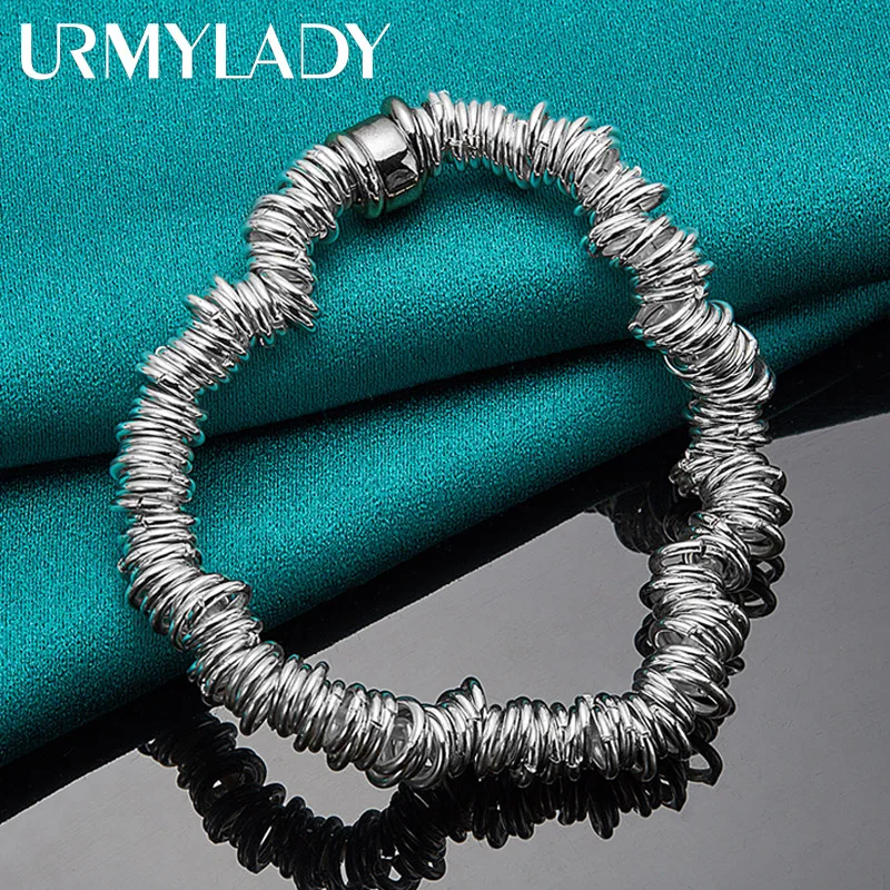 

URMYLADY 925 Sterling Silver Many Circle Chain Bracelet For Men Women Wedding Party Fashion Jewelry