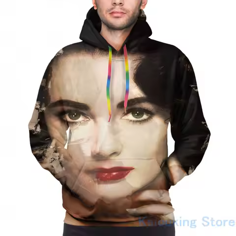 Mens Hoodies Sweatshirt for women funny Paint-stroked Portrait Elizabeth Taylor print Casual hoodie Streatwear