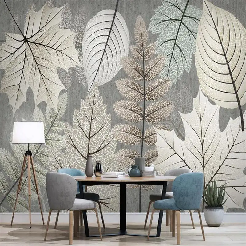 

wellyu Customized large murals Nordic modern minimalist plant leaf veins retro maple leaf TV living room background wallpaper