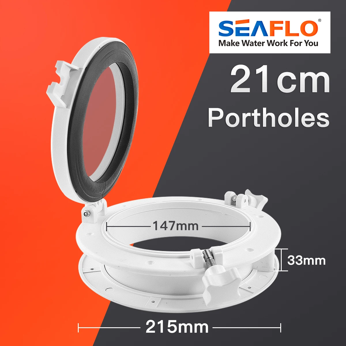 SEAFLO Round Portholes Plastic Hatches Port Lights Opening Window Black White 8 inch 21cm Marine Boat RV SFPP1-01 SFPP2-01