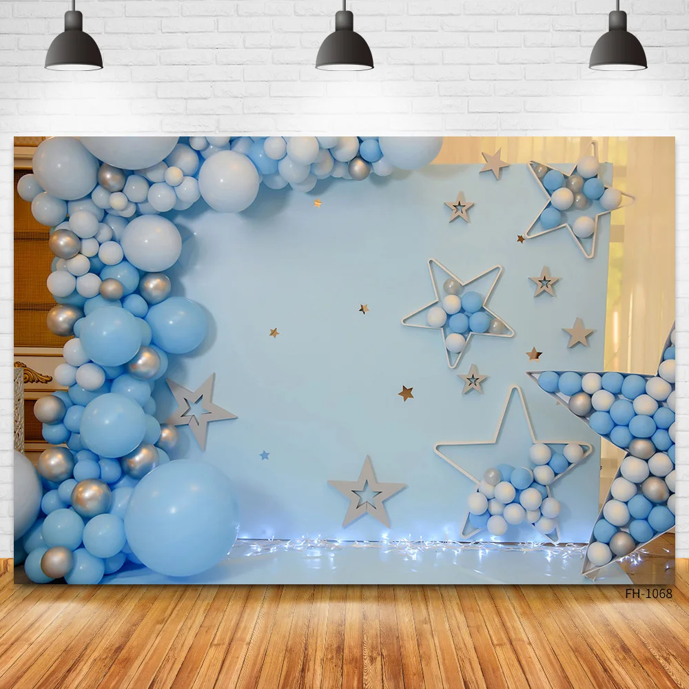 Blue Wall Balloon Star Light Backgrounds Baby Shower Newborn Birthday Portrait Photography Backdrops Photocall Photo Studio Prop