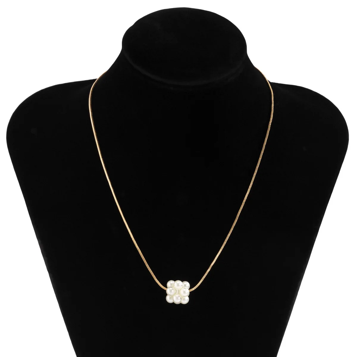 Boho Simple Imitation Pearl Pendant Necklace Women Gold Color Metal Round Snake Chain Clavicle Necklaces Girls Fashion Jewelry