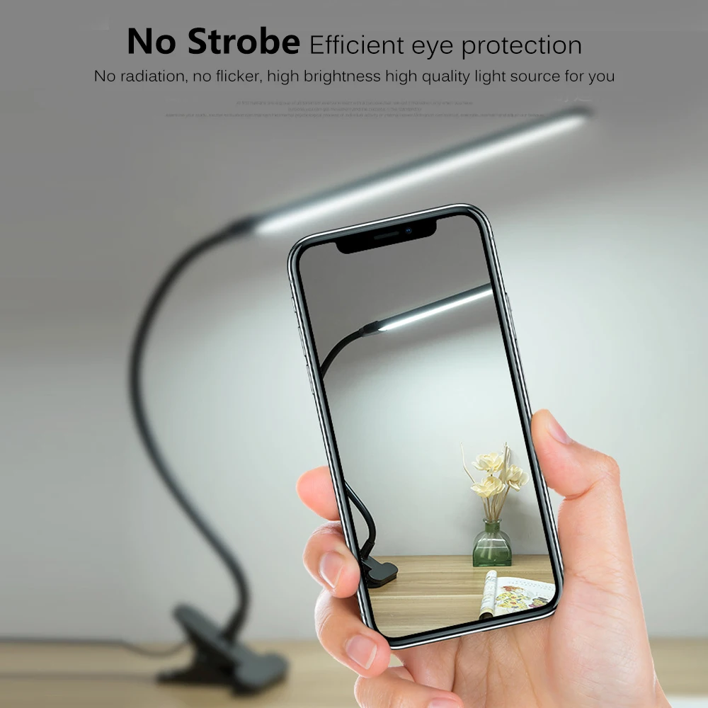 Clip LED Desk Lamp Table Light USB Charging Folding Dimmable Study Reading Light Brightness&Color Adjustable With Switch