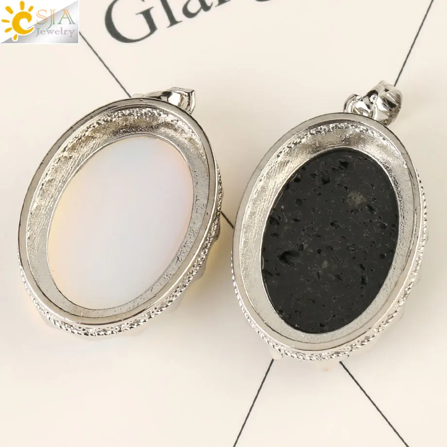 CSJA Natural Gem Stone Crown Pendant for DIY Necklace Oval Cabochon Healing Purple Crystal Pink Quartz Charm Female Jewelry G211