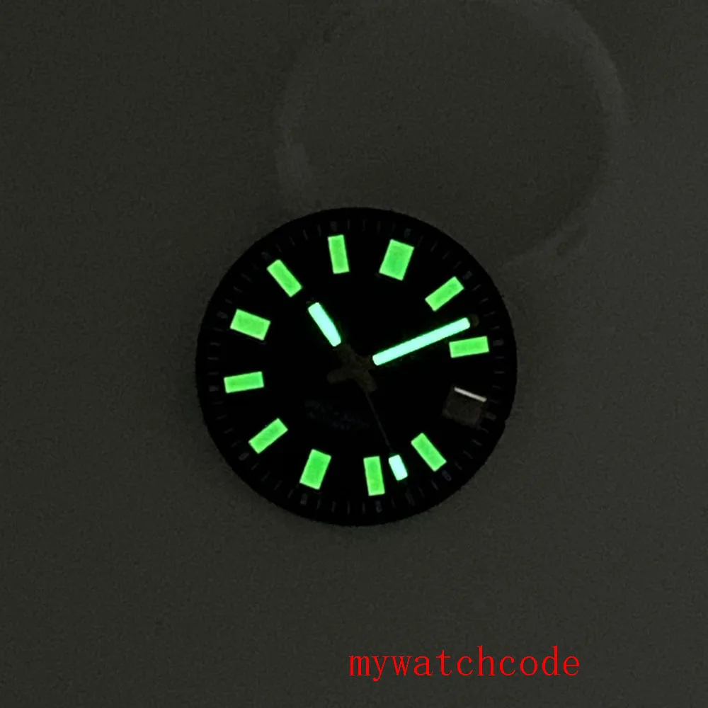 Riparazione parti orologio da polso 29mm nero Sterile quadrante lancette verde luminoso con datario