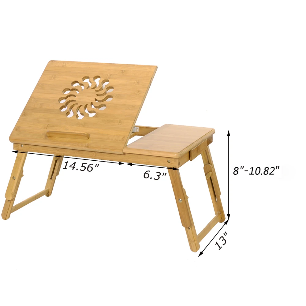 Two Colors 53cm Fashionable Sunflower Engraving Pattern Adjustable Bamboo Computer Desk Computer Table PC Desk