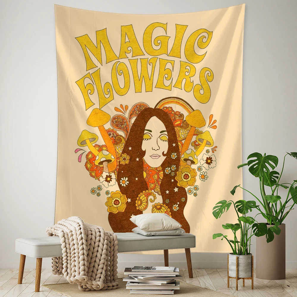 Rainbow Girl Tapestry Wall Hanging Retro INS Psychedelic Hippie Tarot Card Tapiz Room Dormitory Home Decor
