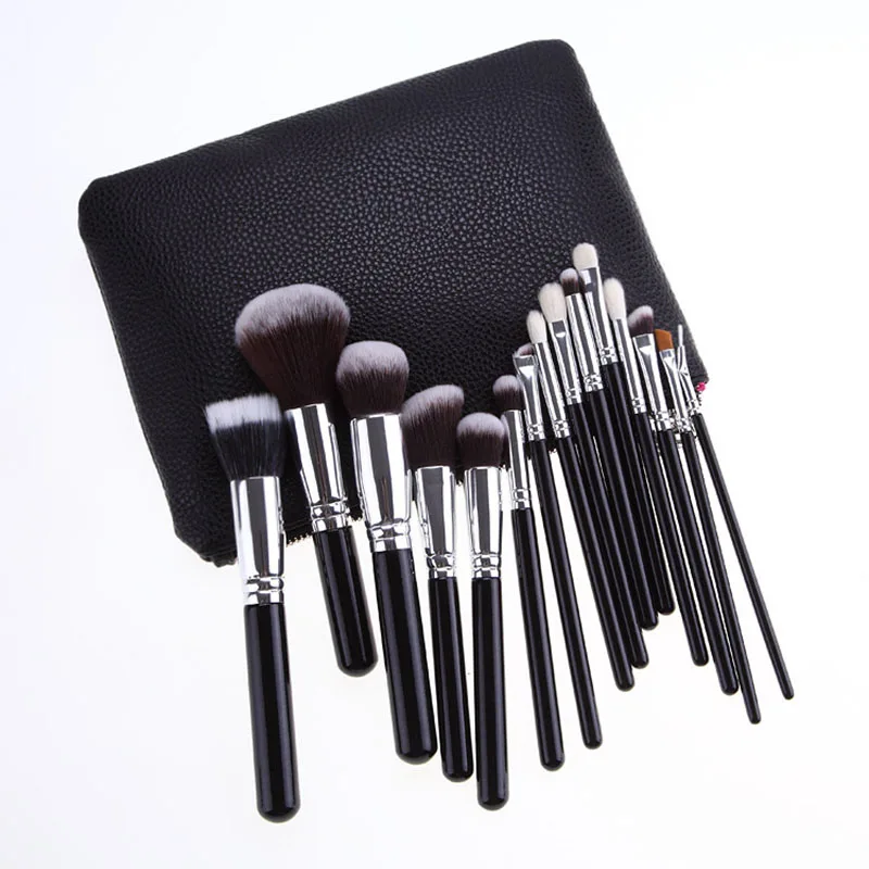 

Professional 15Pcs Makeup Brushes Set Powder Foundation Contour Angle Eyebrow Brush Complete Kit Cosmetics With Bag