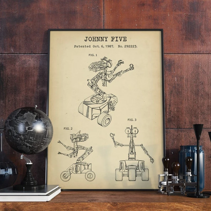 Short Circuit Movie Johnny 5 Patent Vintage Poster Prints Robot Blueprint Sci Fi Wall Art Canvas Painting Pictures Home Decor