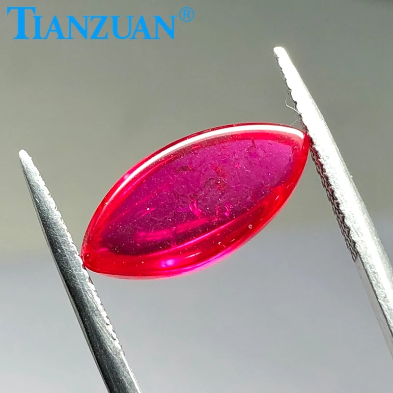 Marquise Shape Cabochon Cut  Artificial Ruby Corundum Red Stone with Inculsions vs si Clarity Loose Stone