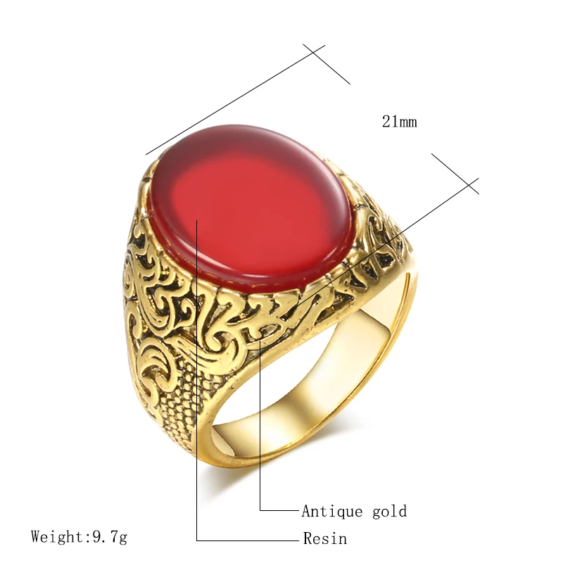 Wbmqda Luxury Vintage Big Black Stone Rings For Men Ethnic Turkish Indian Jewelry Antique Gold Color Signet Finger Ring