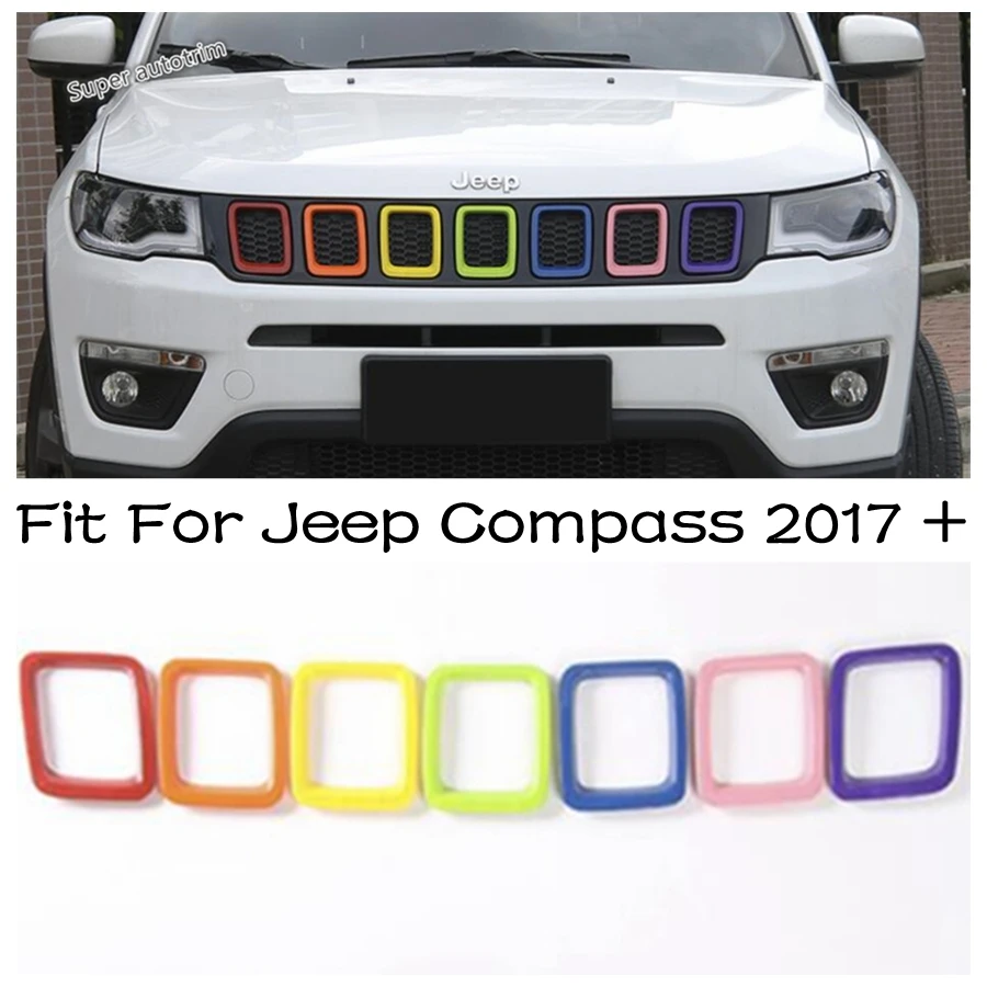 

Front Bumper Grille Moulding Racing Grills Mesh Vent Hole Frame Cover Trim For Jeep Compass 2017 - 2020 ABS Accessories Exterior