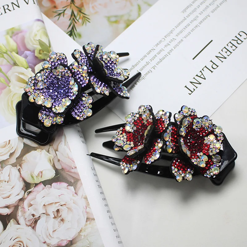 Lystrfac Female Large Rhinestone Flower Hair Claw Duckbill Clip Headdress Hairpin Plate Hair Grab Fashion Hair Accessories