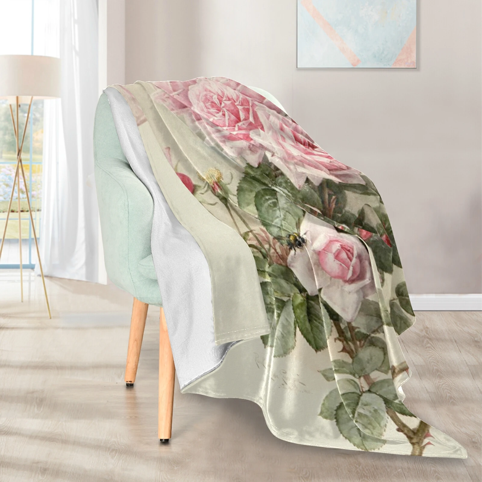 

Vintage Floral Print Soft Blanket Warm Comfortable Skin-friendly Double Sided Fleece Blanket Sofa Recliner Bed Plush Thin Quilt