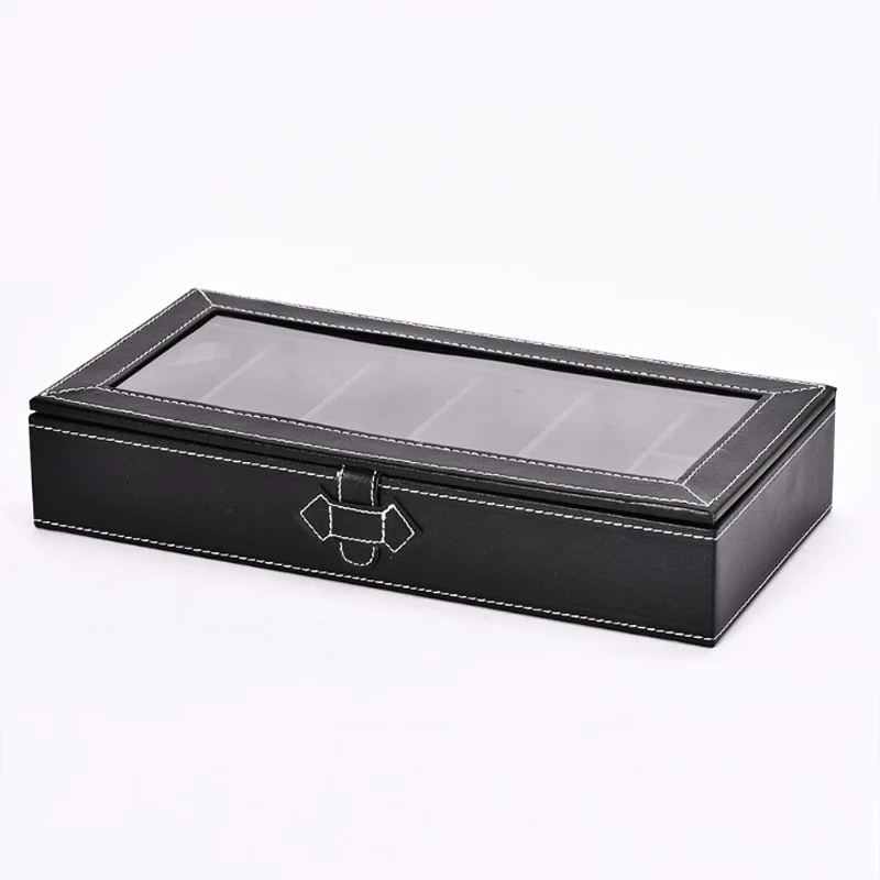 Black PU Leather 5 Grid Eyeglasses Compartment Cover Transparent Glasses Display Storage 2 Grid Watch Box Jewelry Organizer Case