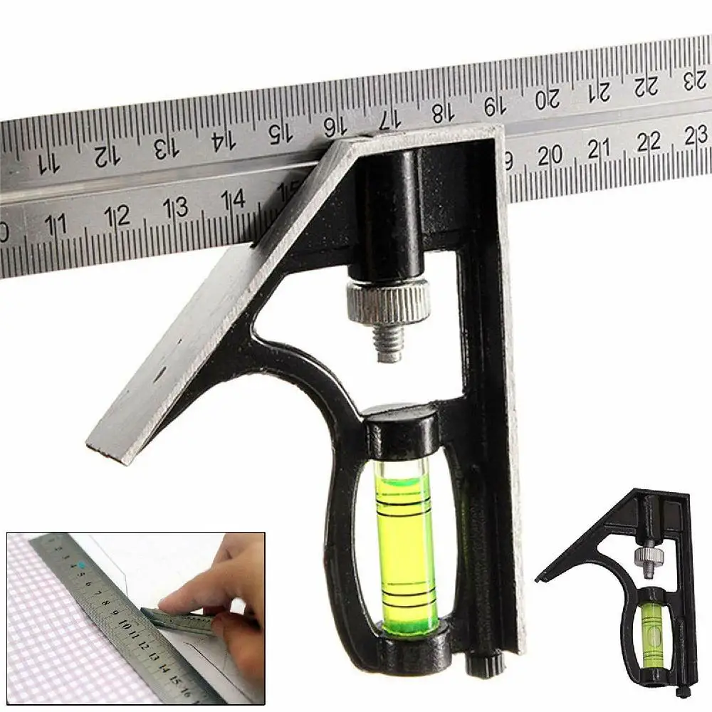 12inch Adjustable Combination Right Angle Ruler 45 / 90 Degree with Bubble Level Gauge Measuring Tools for Woodworking