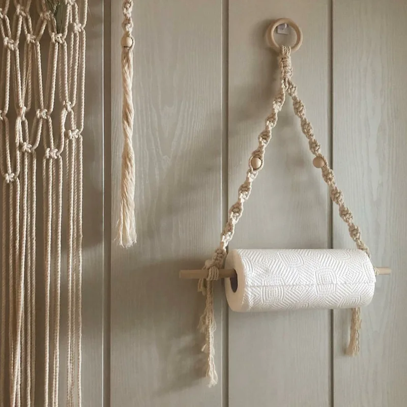 

Handmade Kitchen Organizer Rolling Tissue Rack Simple Stuff Hanging Paper Napkin Storage Nordic Macrame Dining Room Decoration