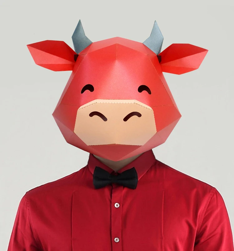 Pre Cut Paper Mask 3D Cute Cow Halloween Costume Cosplay DIY Paper Craft Model Mask Christmas