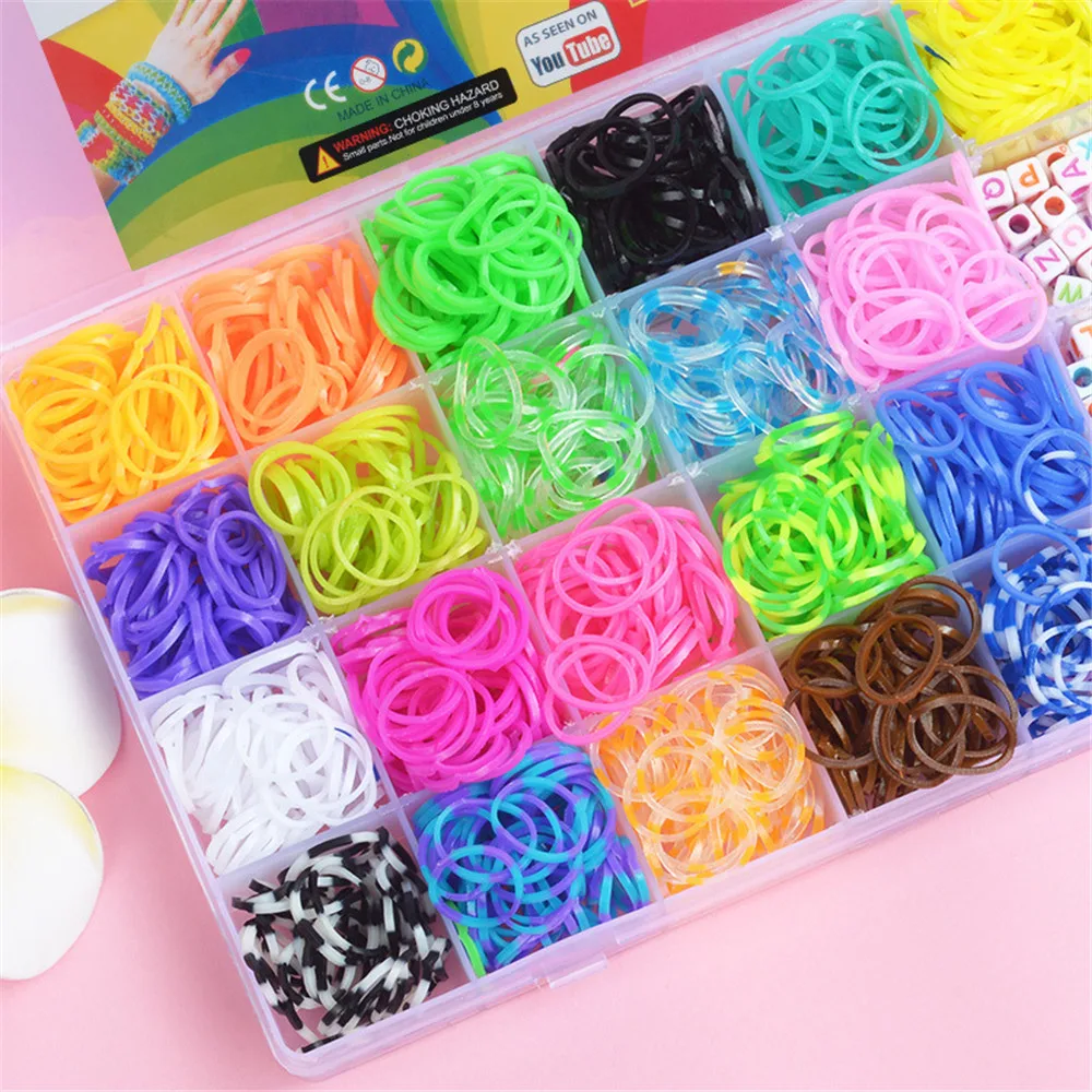 1500 Pieces Colorful Rainbow Rubber Band DIY Handmade Bracelet Tool Kit Beaded Toys For Girls Elastic Craft Toy Christmas Gifts