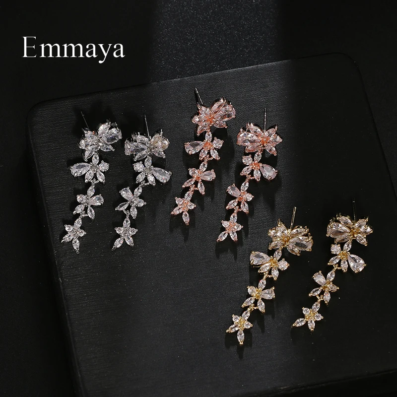 Emmaya New Fashion Vivid Flower Design Long Earring For Women&Girls Noble Zirconia Jewelry Wedding Party Elegant Decoration