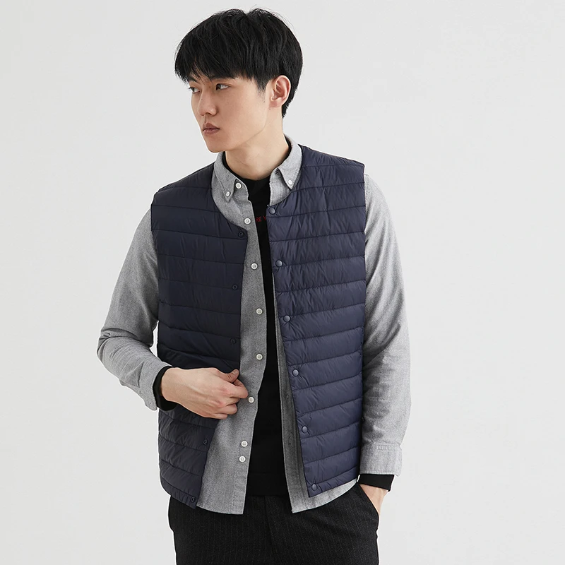 Gilet en duvet blanc pour homme, vêtement Ultra léger, Portable, sans manches, col rond, doublure chaude, hiver, 90%