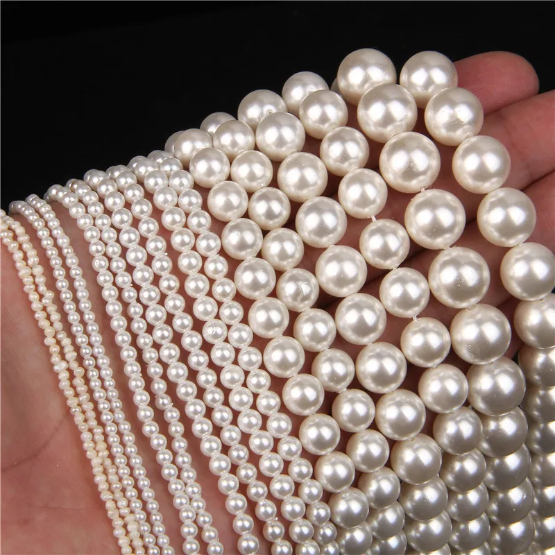 2-12mm White Imitation Pearl Beads Round Freshwater Natural Shell Pearl Loose Bead For Jewelry Making DIY Bracelet Necklace