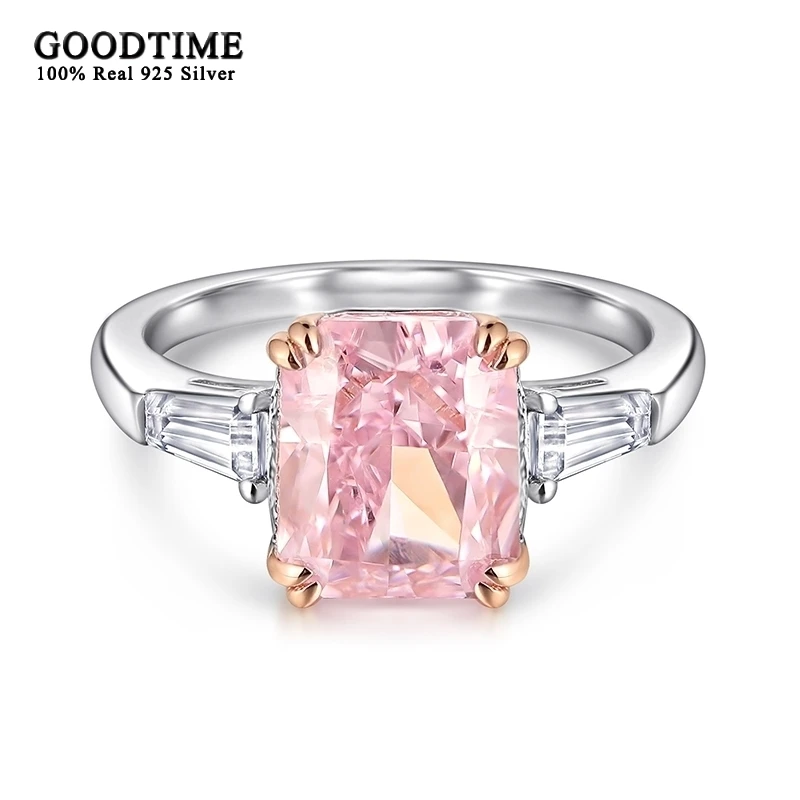 

Luxury Bride Wedding Ring For Women Pure 100% 925 Sterling Silver Square Pink High Carbon Gemstone Ring Jewelry Accessories