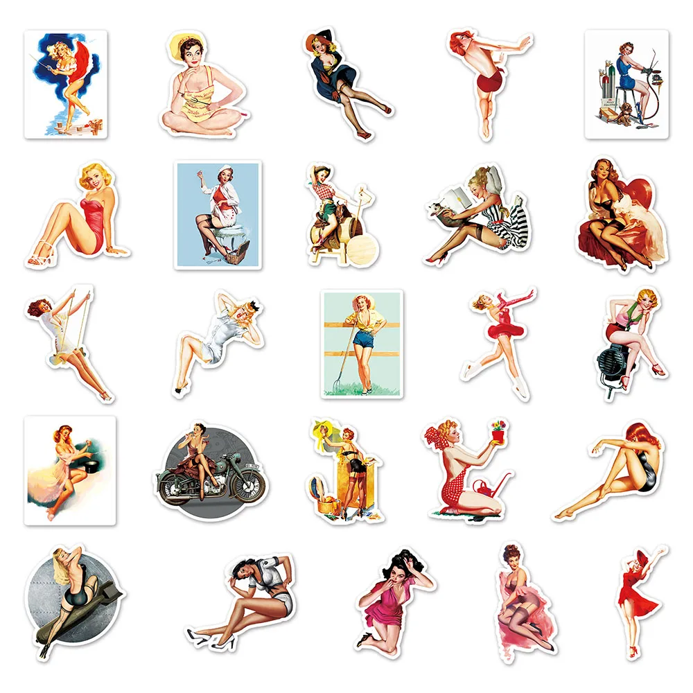 10/30/50pcs Retro Sexy Pin Up Girl Stickers for Laptop Skateboard Luggage Motorcycle Cool Toy Waterproof Decal Sticker Packs