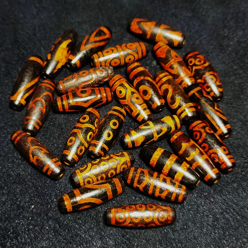 25pieces/Lot Tibetan Multi-totem Amulet 10*30mm Weathered Agate Dzi Beads For Men's&Women's Jewelry DIY, Free Shipping