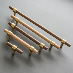 KK&FING 1 PC Wood Furniture Handle Brass Kitchen Cabinet Door Handles Drawer Pulls Beech Wooden Handles for Furniture Hardware